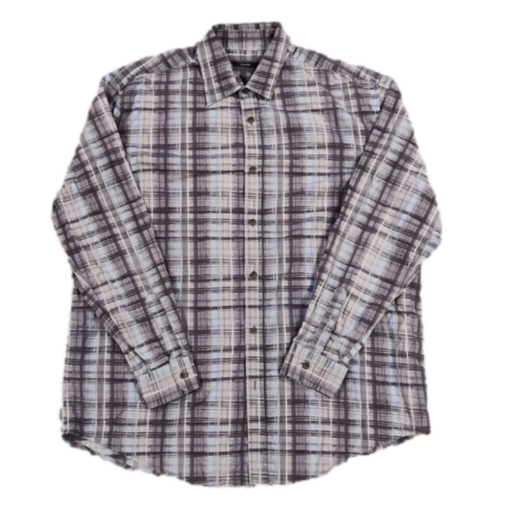 3/$20 Alfani Grey & Blue Plaid Button-Up Shirt